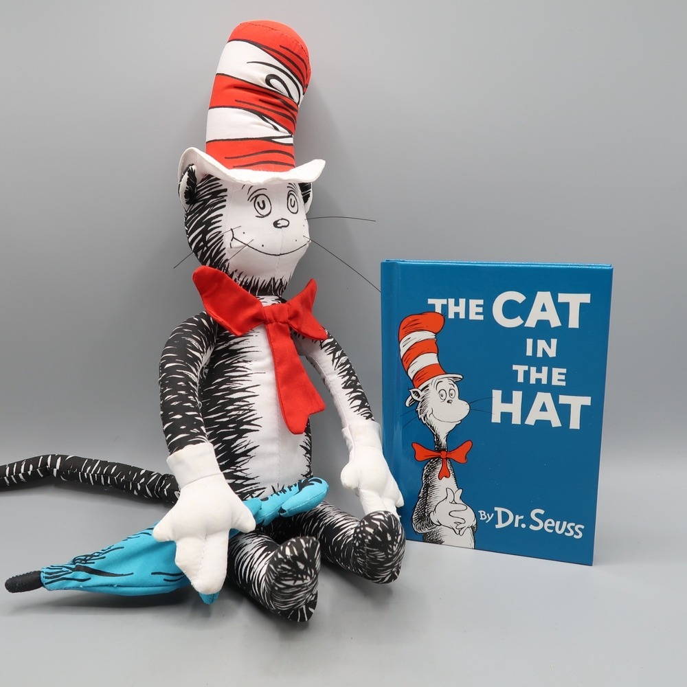 16" Cat In The Hat 1994‎ Vintage Plush Stuffed Animal Toy Random House w Book